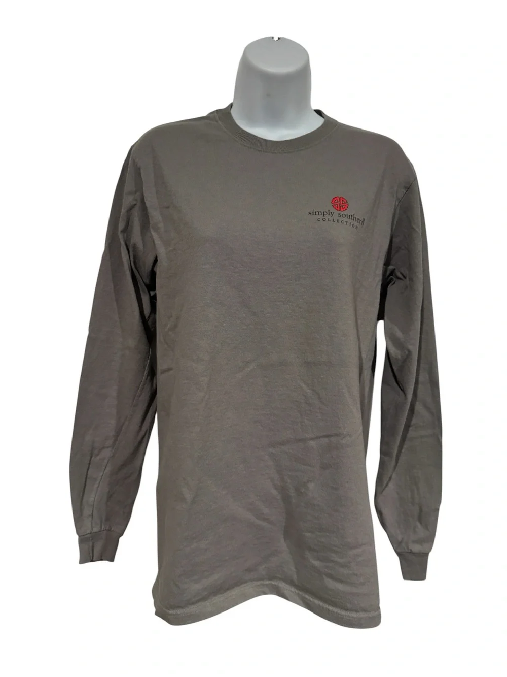 Simply Southern Women’s Long Sleeve Tee in Gray with Red Logo
